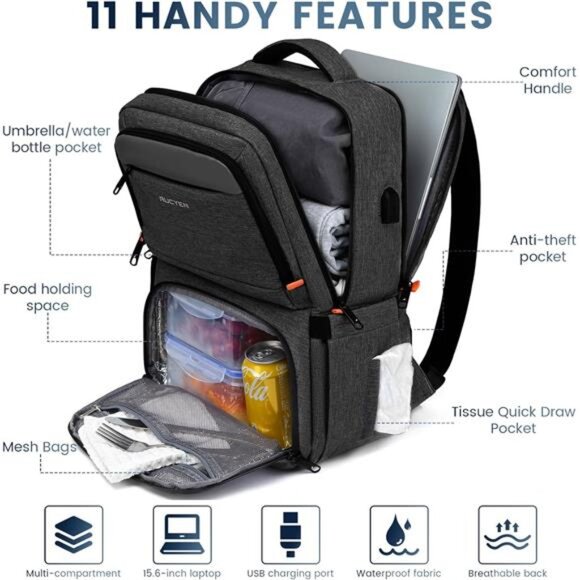 Lunch Backpack, Insulated Cooler Backpack Lunch Box for Men Women, 15.6 Inches - Picture 3 of 7